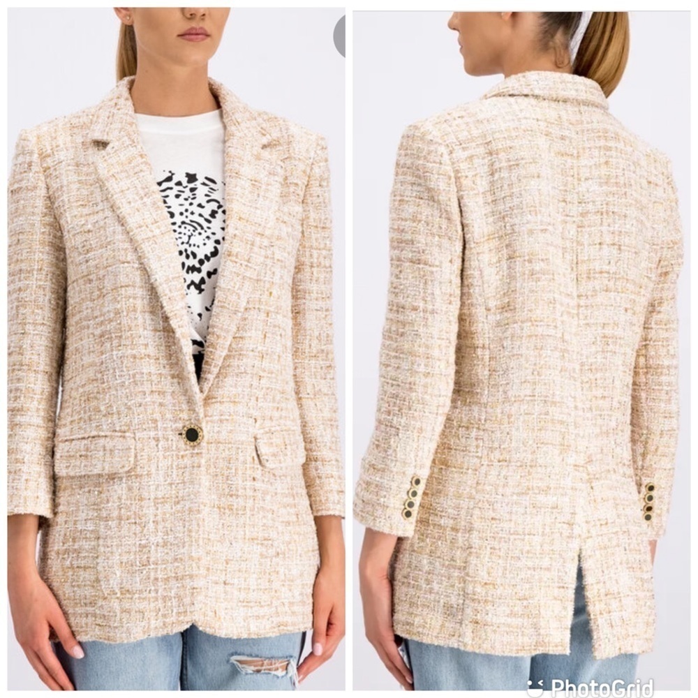 The Kooples Long Glam Tweed Blazer in Beige New with Tags!